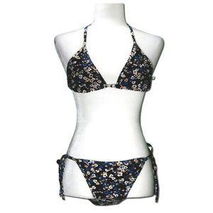 CHUN'S FASHION Black Blue White Floral Bikini Set